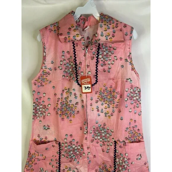 Deadstock Vintage 60s Garden Floral Dagger Collar Zip House Dress - Picture 3 of 8